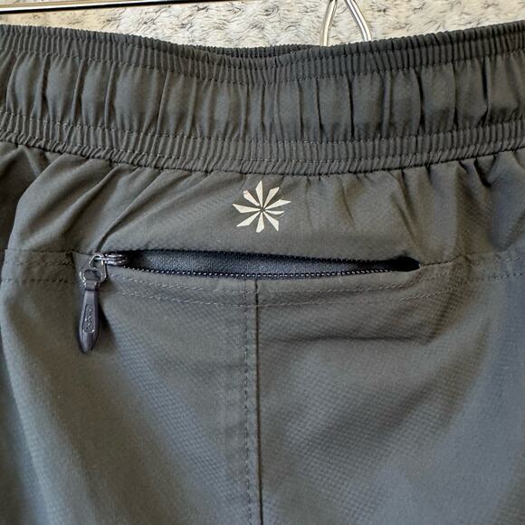 Athleta Pull On Running Shorts S Gray Elastic Waist Inner Briefs Zip Key Pocket - Picture 4 of 7